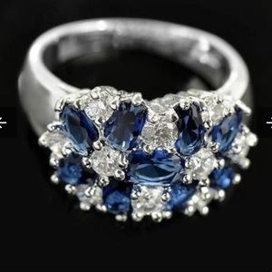Sterling silver sapphire & white topaz ring